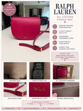 Lauren Ralph Lauren RLL Red Leather Saddle Crossbody Bag | Genuine Leather